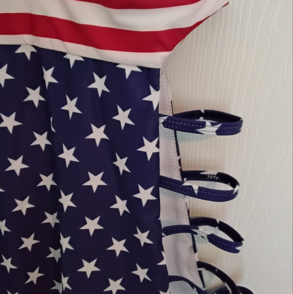 Tempt Me Red and Blue Star Striped Swimsuit - Picture 2 of 4